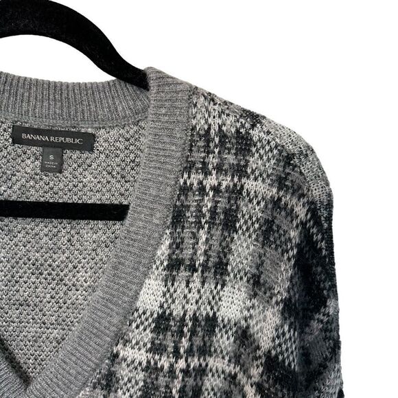 Banana Republic Oversized Plaid V Neck Pull Over Wool & Mohair Blend Sweater, S - Picture 4 of 11